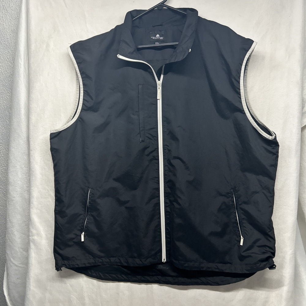 The Weather Co Vest Men's 2X Large Polyester Zip Up Front Pocket Black VTG Y2K